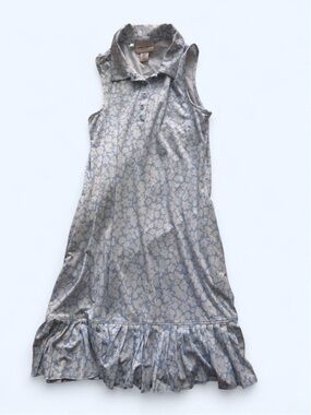 Laura Ashley Sleeveless Floral Polo Dress in Light Blue and Cream